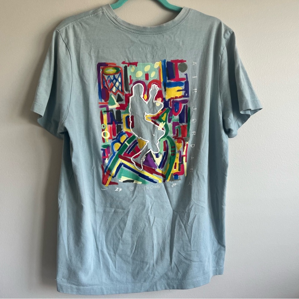 Nike Air Jordan Jump Man T-Shirt Powder Blue Large "The Cradle" Abstract Graphic